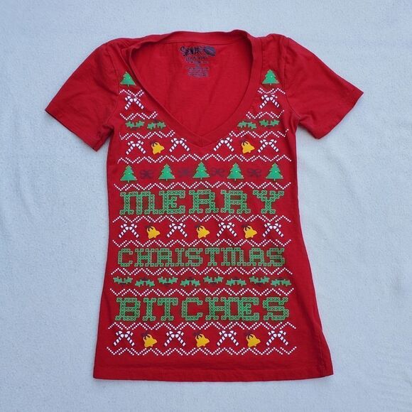 Spencer's Merry Christmas short sleeve v-neck shirt - Picture 1 of 8